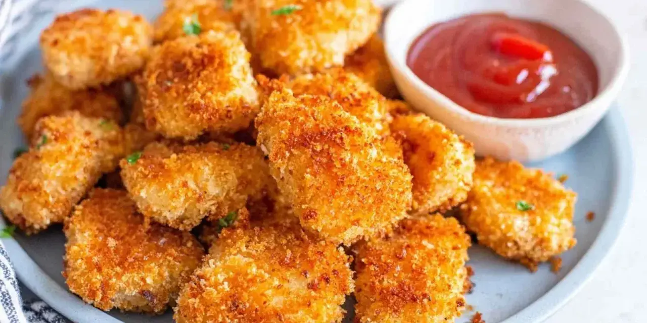 Chrupiące nuggetsy z airfryer, idealne do maczania w ketchupie. Pyszna i zdrowa przekąska.