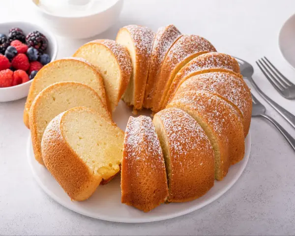 Puszysta babka piaskowa, idealna na deser. Ten przepis babci to gwarancja sukcesu. Podana z owocami leśnymi i bitą śmietaną.