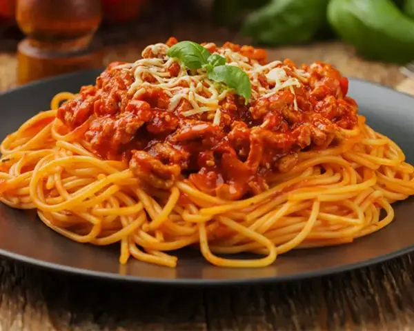 Pyszne spaghetti bolognese z mielonym mięsem, pomidorowym sosem i parmezanem. Idealne jakie przyprawy do spaghetti? Bazylia i oregano!